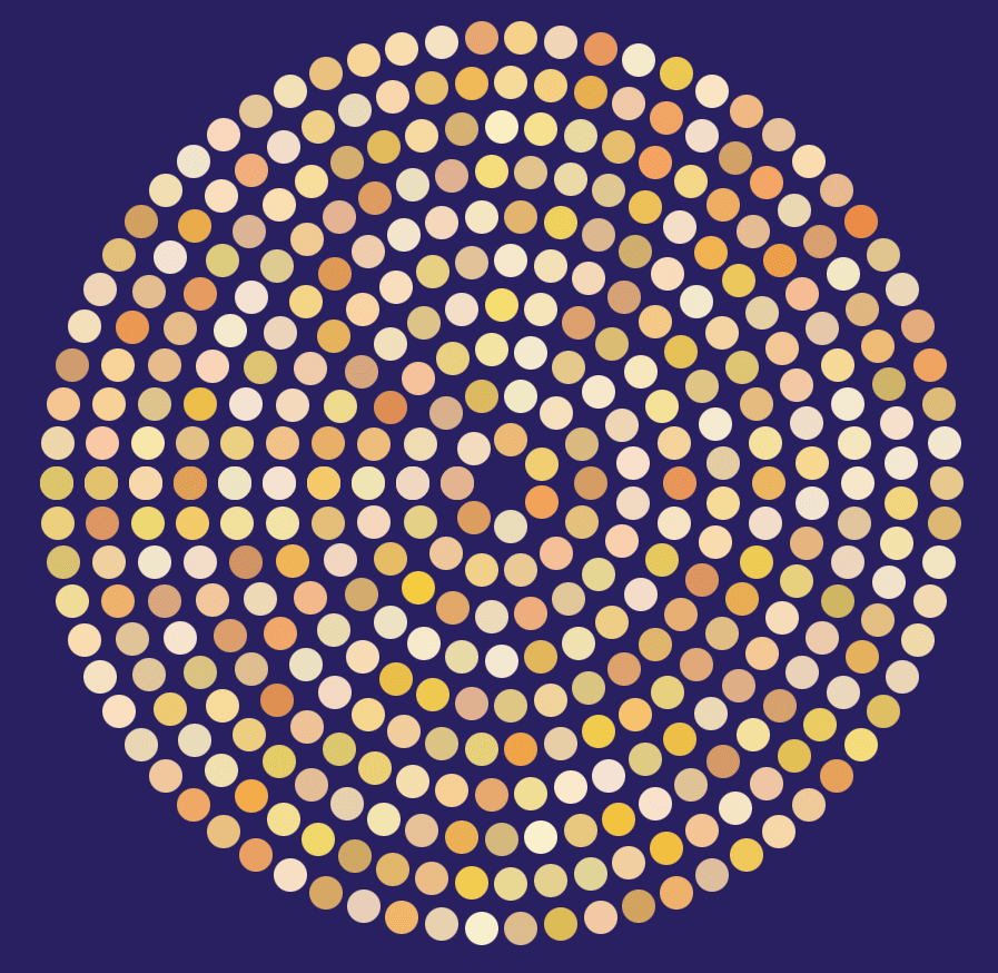 A large circle formed out of a bunch of smaller filled circles of various earthtone colors.
