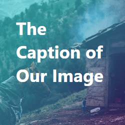 A square image of a cabin in the mountains surrounded by mist with a gradient overlay that goes from aqua to purple. The caption is white and printed on top of the image overlay.